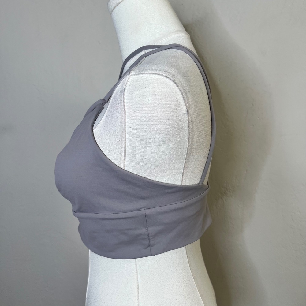 Lululemon Sports Bra Pushing Limits Size 10 Lunar Rock Gray Strappy V-Neck Yoga - Picture 2 of 6